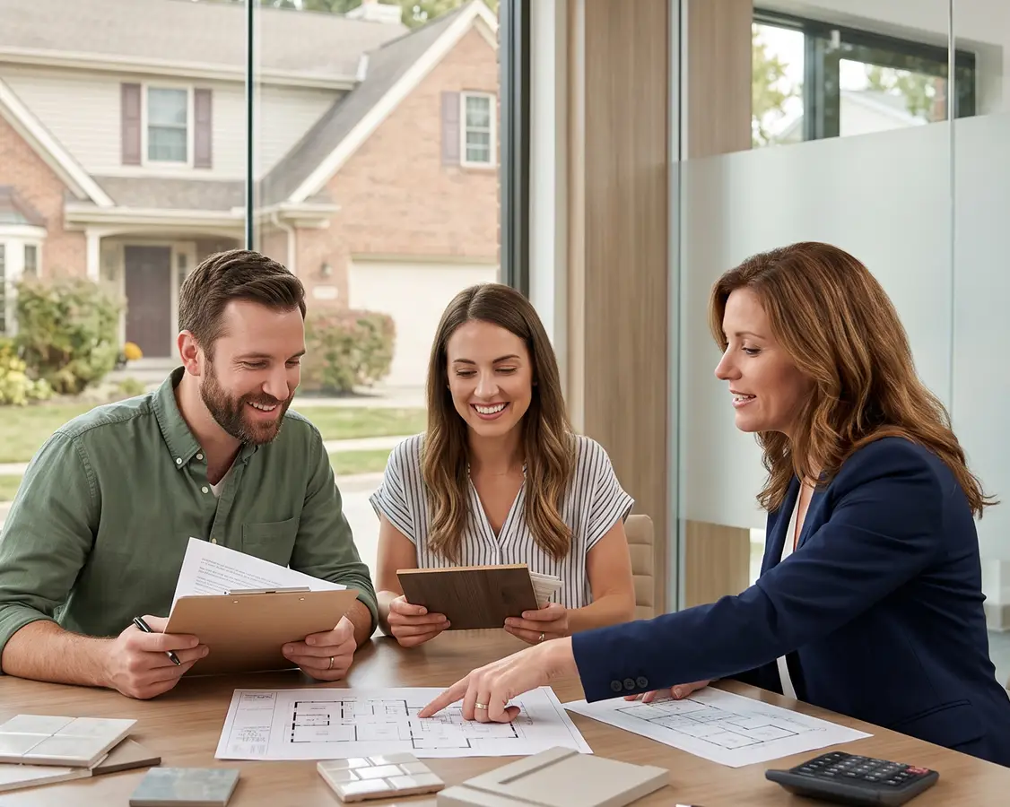 Home buyers reviewing renovation financing plans